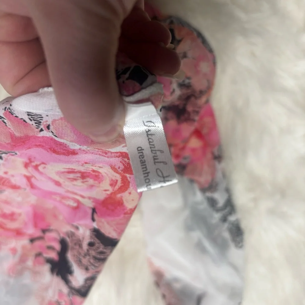 Handmade Floral Printed Silky Infinity Wrap Scaft in Pink, Black, White